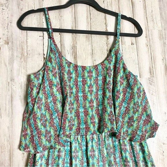 Christine V Printed Mint Green Chiffon Flowy Maxi Dress Tribal Pattern Size M​ - Picture 2 of 11